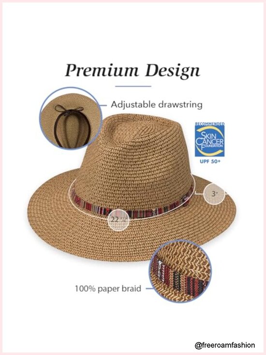 UPF 50+ Sun Protection Wide Brim Packable Fedora Hat main image 5